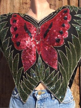 Vintage Sequin Butterfly Top OS